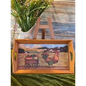 Vintage Rooster Folk Art Wooden Serving Tray Farmhouse Country Decor